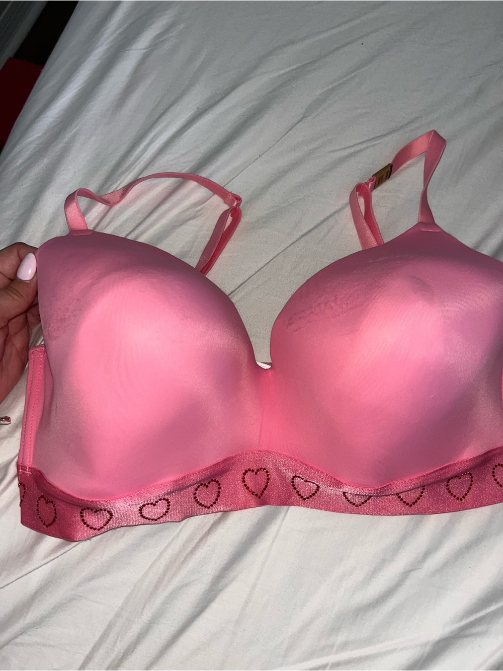 🆕 PINK Victoria's Secret Heart-Trim Lightly Padded Wireless Bra Sz 38DD